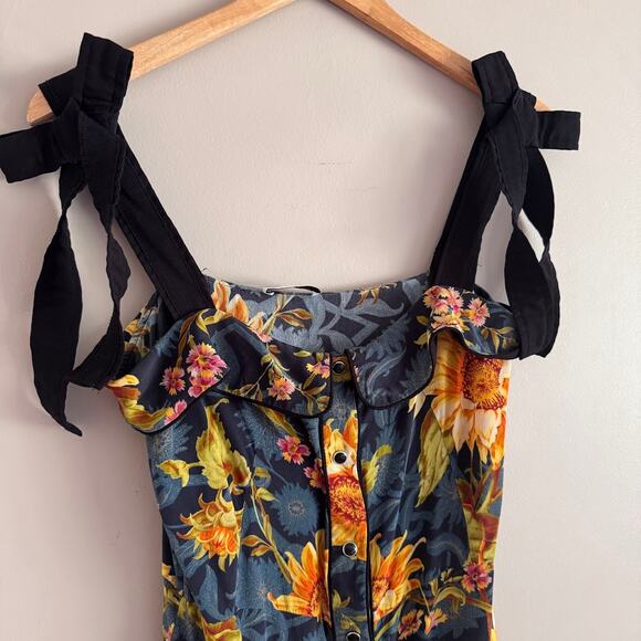 Sandro Paris Matti Floral-Print Silk Midi Dress Bow Shoulder Size EU 36, US 4 - Picture 3 of 11